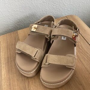 Steve Madden Tan Sandals with Gold Accents